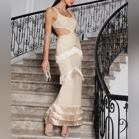 Metallic Cut-Out Fringe Maxi Dress Size XL - Picture 9 of 16